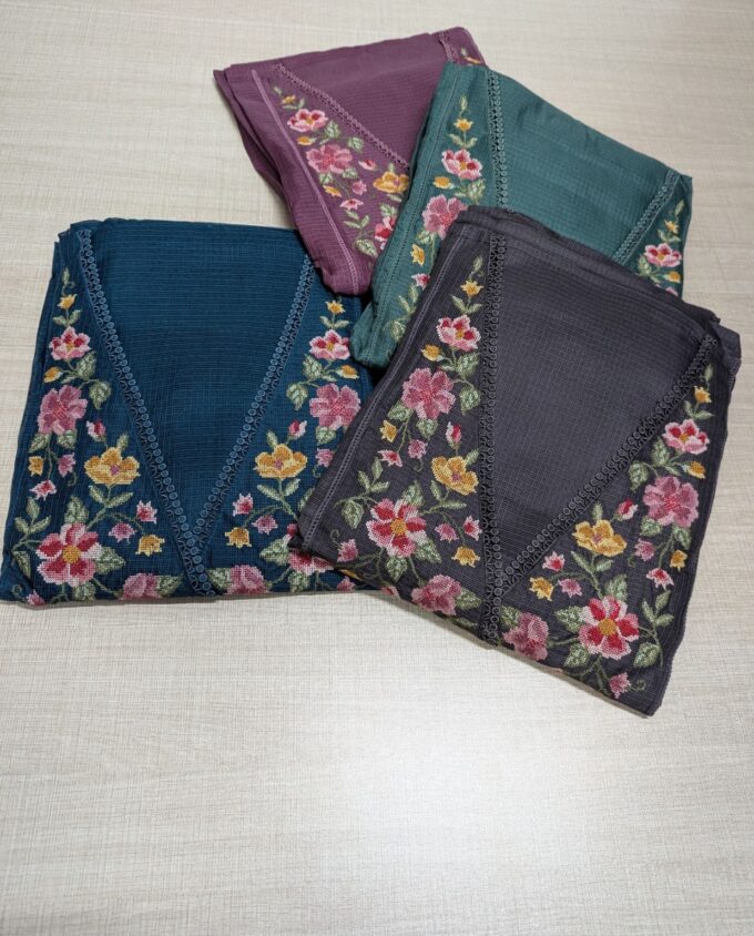 Cross Stitch Embroidered Kota Silk Sets